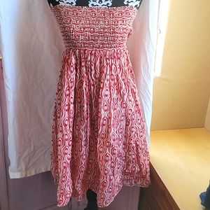 Red Patterned Strapless Dress